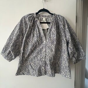 H&M White Button-Front Shirt with Blue Floral Print